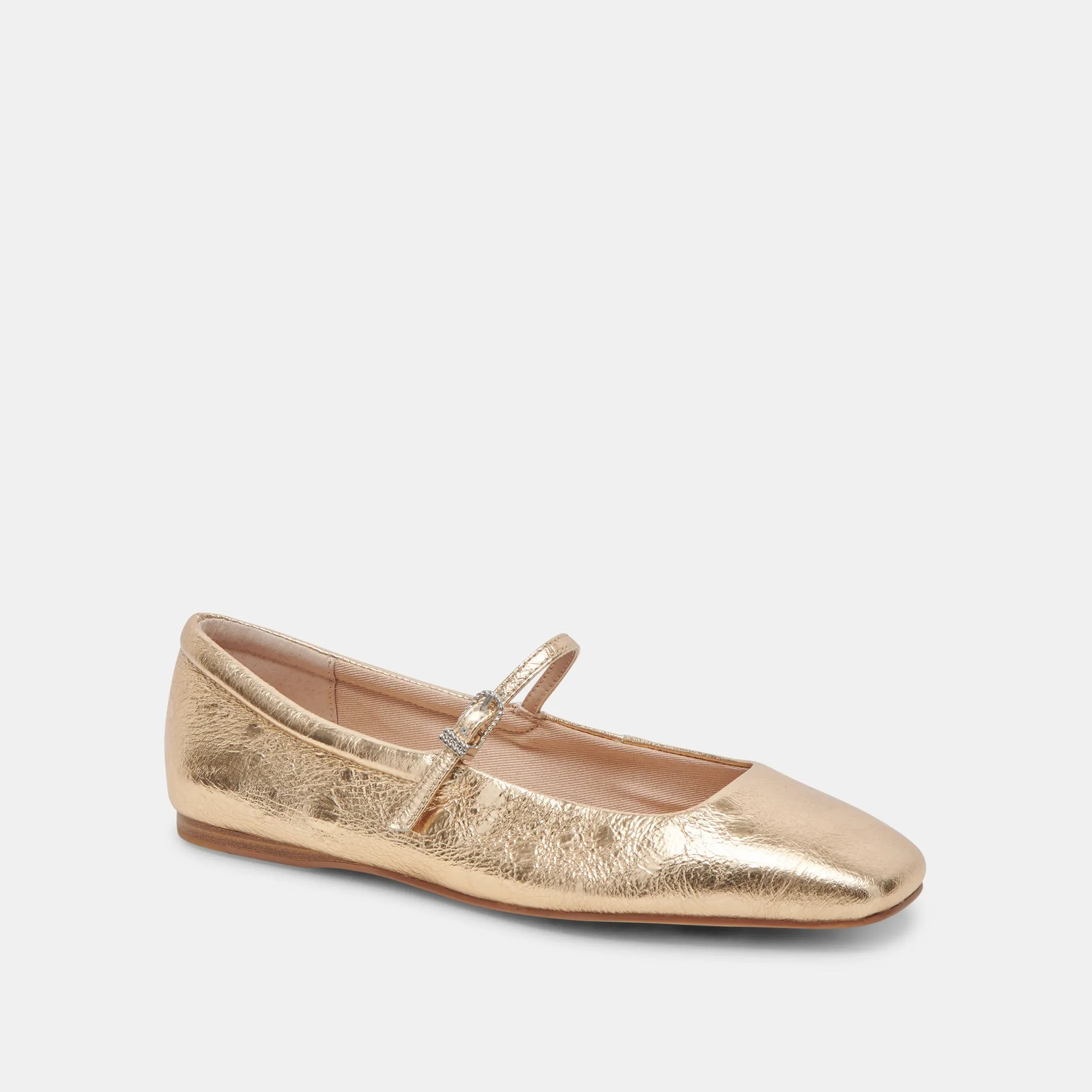 REYES BALLERINES LARGES EN CUIR DORÉ DÉLAVÉ