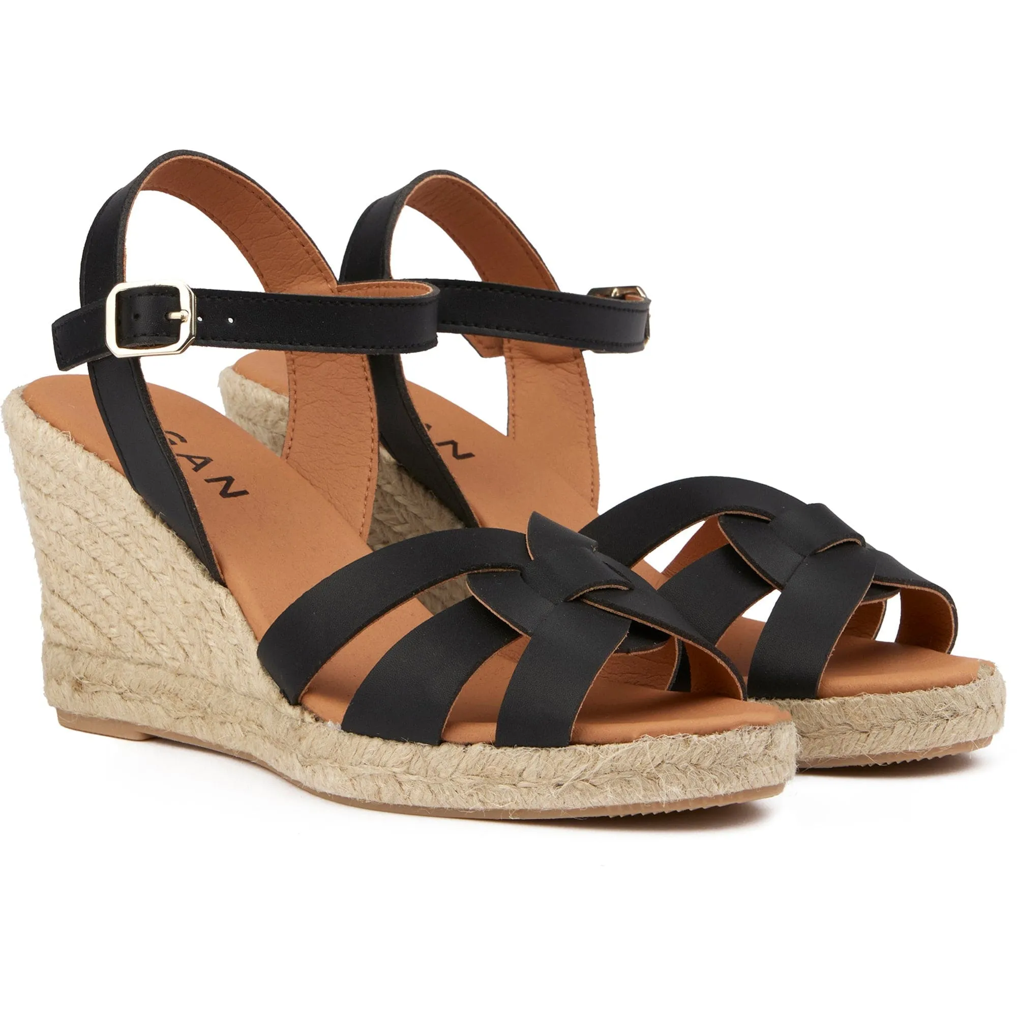 Escarpins à Wedge Espadrille en Simili-Cuir Vegan pour Femme Rhubarbe | Noir