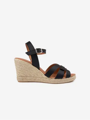 Escarpins à Wedge Espadrille en Simili-Cuir Vegan pour Femme Rhubarbe | Noir