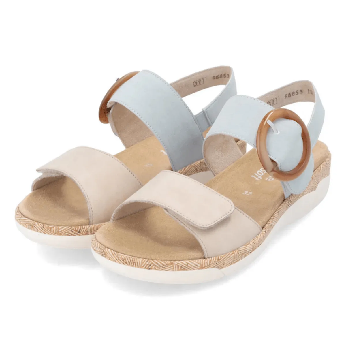 Rieker Femme R6853-12 Jocelyn Beige/Bleu Chaussures en Cuir Rieker