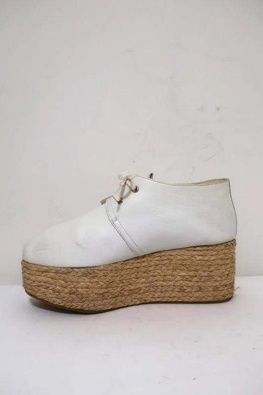 Robert Clergerie Patos Plateforme Espadrille Oxford Cuir Blanc Taille 36.5