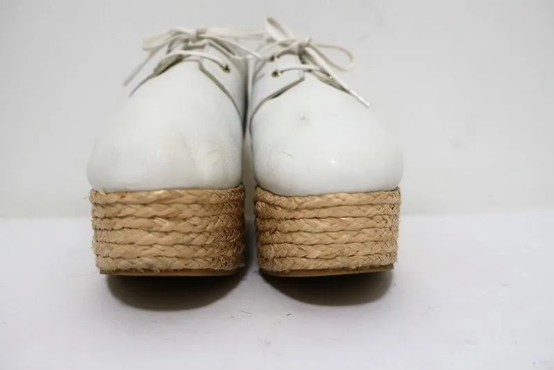 Robert Clergerie Patos Plateforme Espadrille Oxford Cuir Blanc Taille 36.5