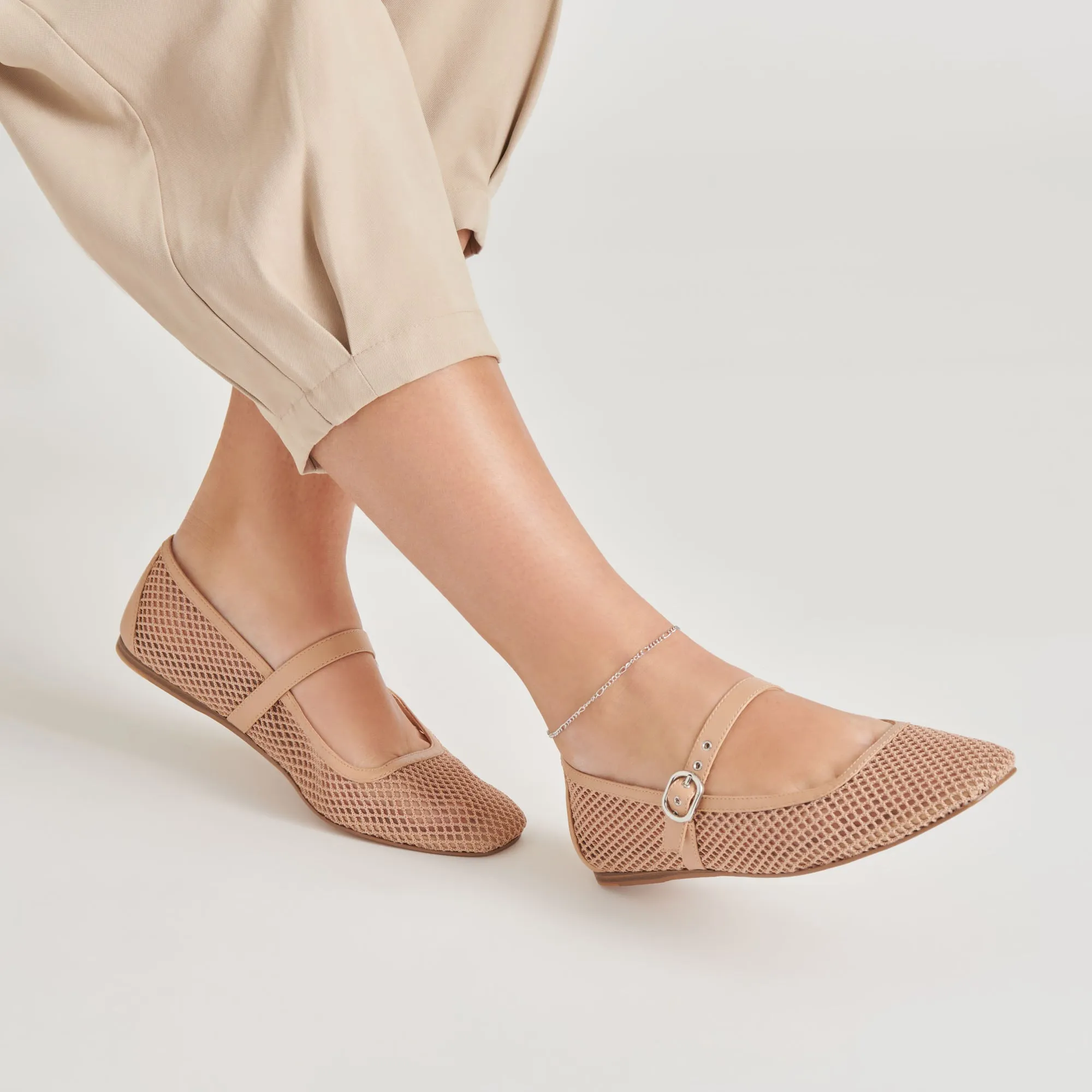 RODNI BALLERINES EN MAILLE TISSÉE BEIGE CLAIR