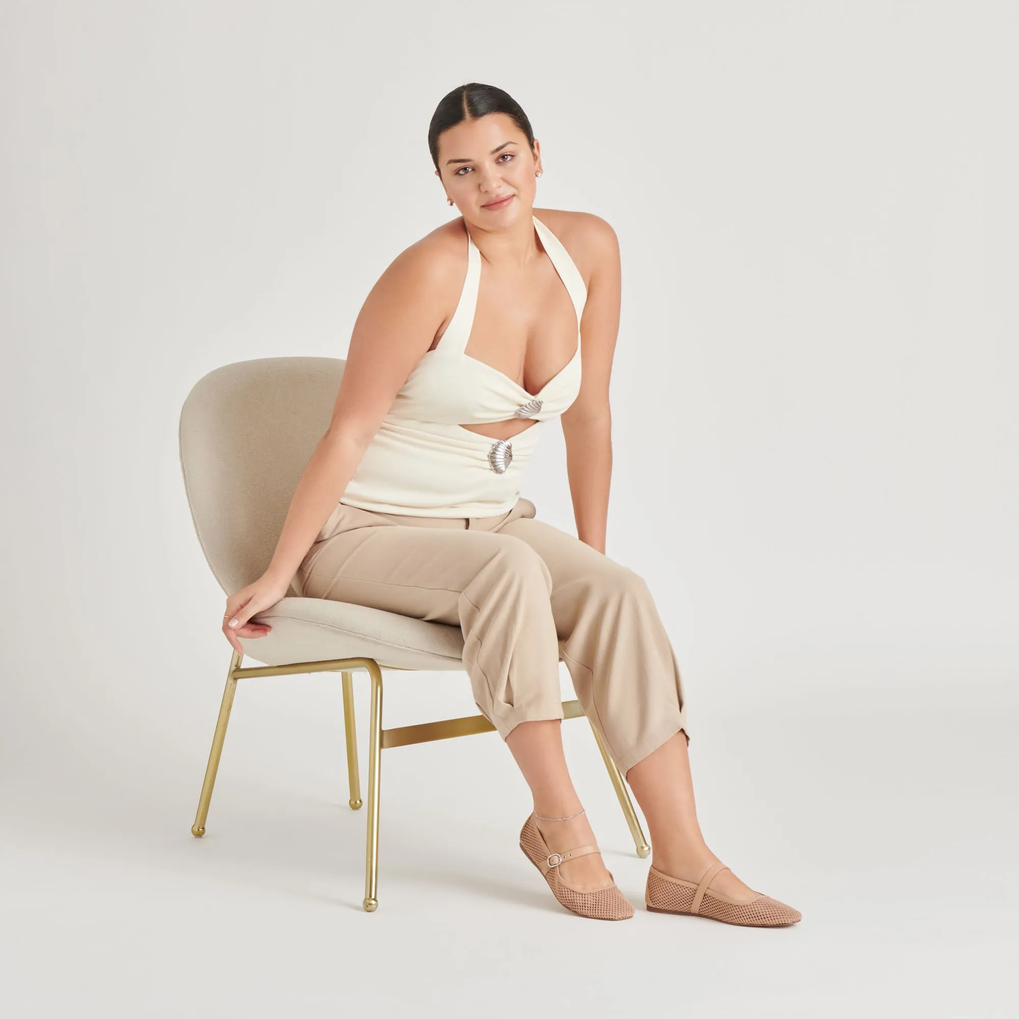 RODNI BALLERINES EN MAILLE TISSÉE BEIGE CLAIR