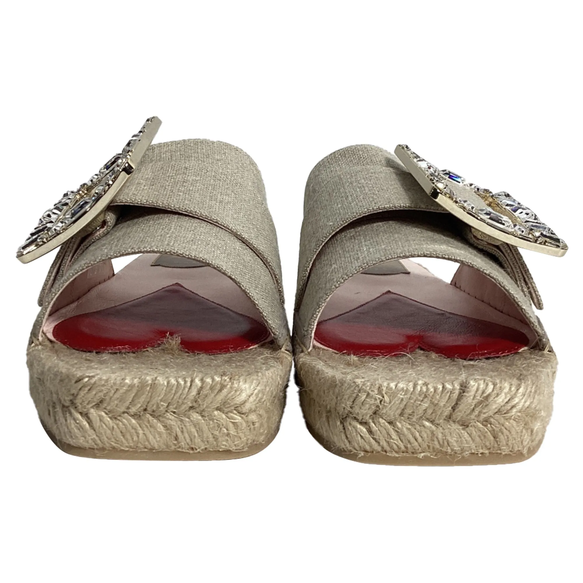 Roger Vivier Strass Espadrille à Plateforme en Toile de Lin Beige