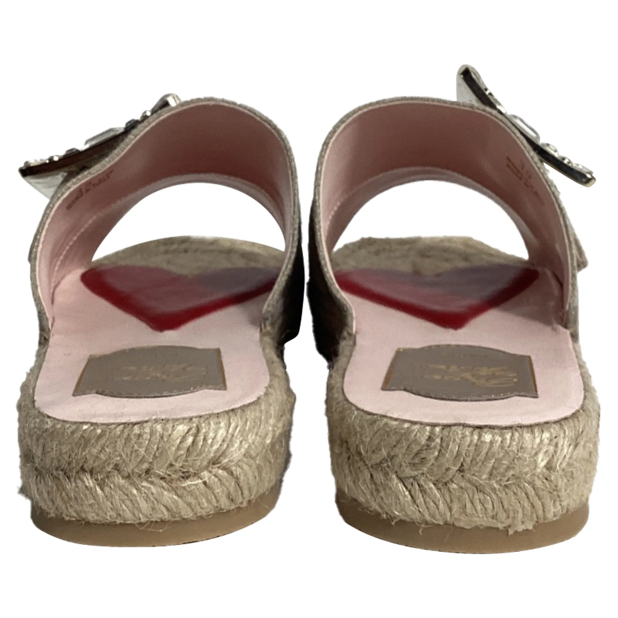 Roger Vivier Strass Espadrille à Plateforme en Toile de Lin Beige
