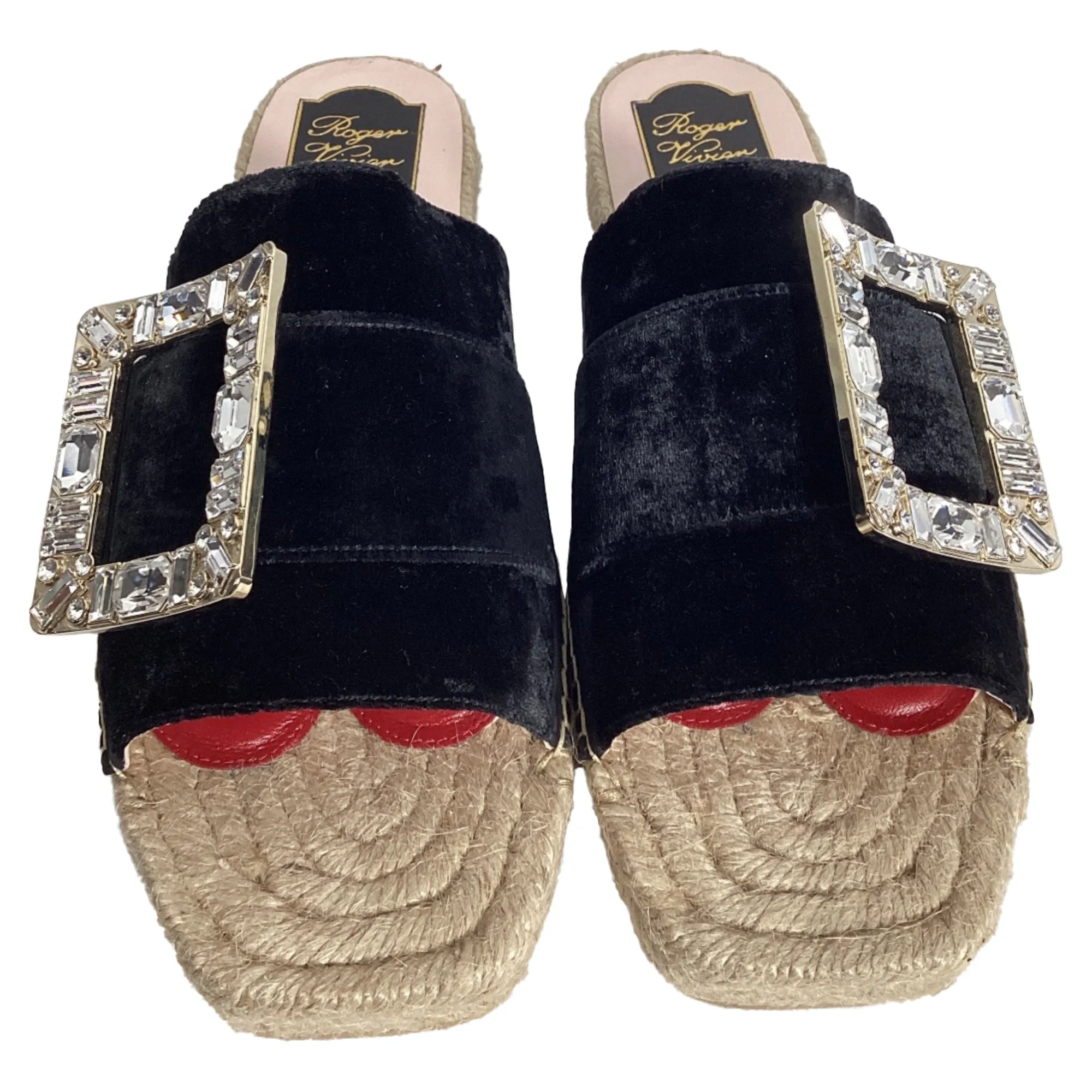 Roger Vivier Strass Espadrille à Plateforme en Velours Noir_Roger-Vivier