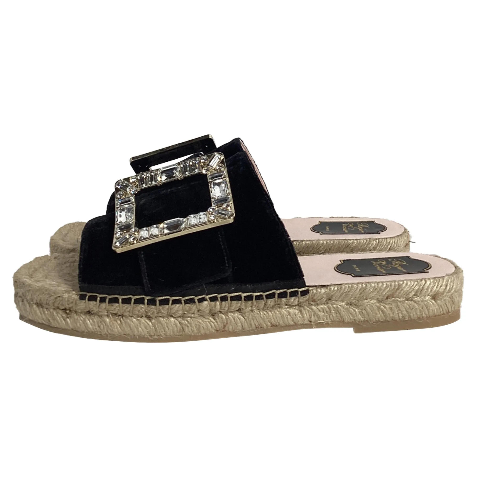 Roger Vivier Strass Espadrille à Plateforme en Velours Noir_Roger-Vivier