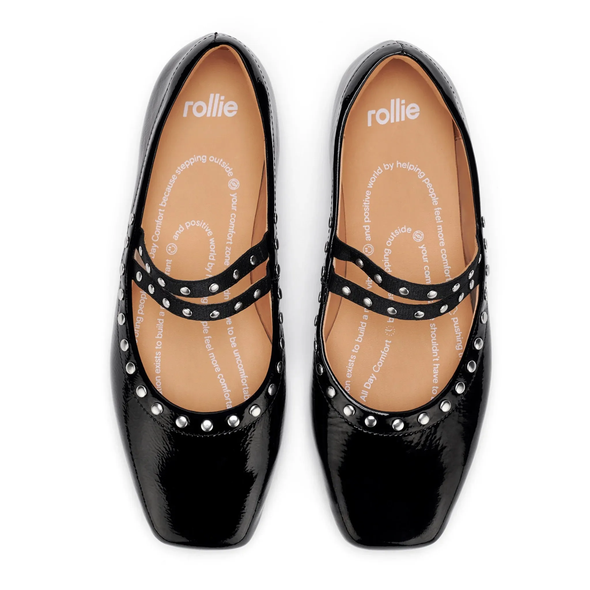 Rollie Ballet Mary Jane à Clous en Noir Verni_Rollie