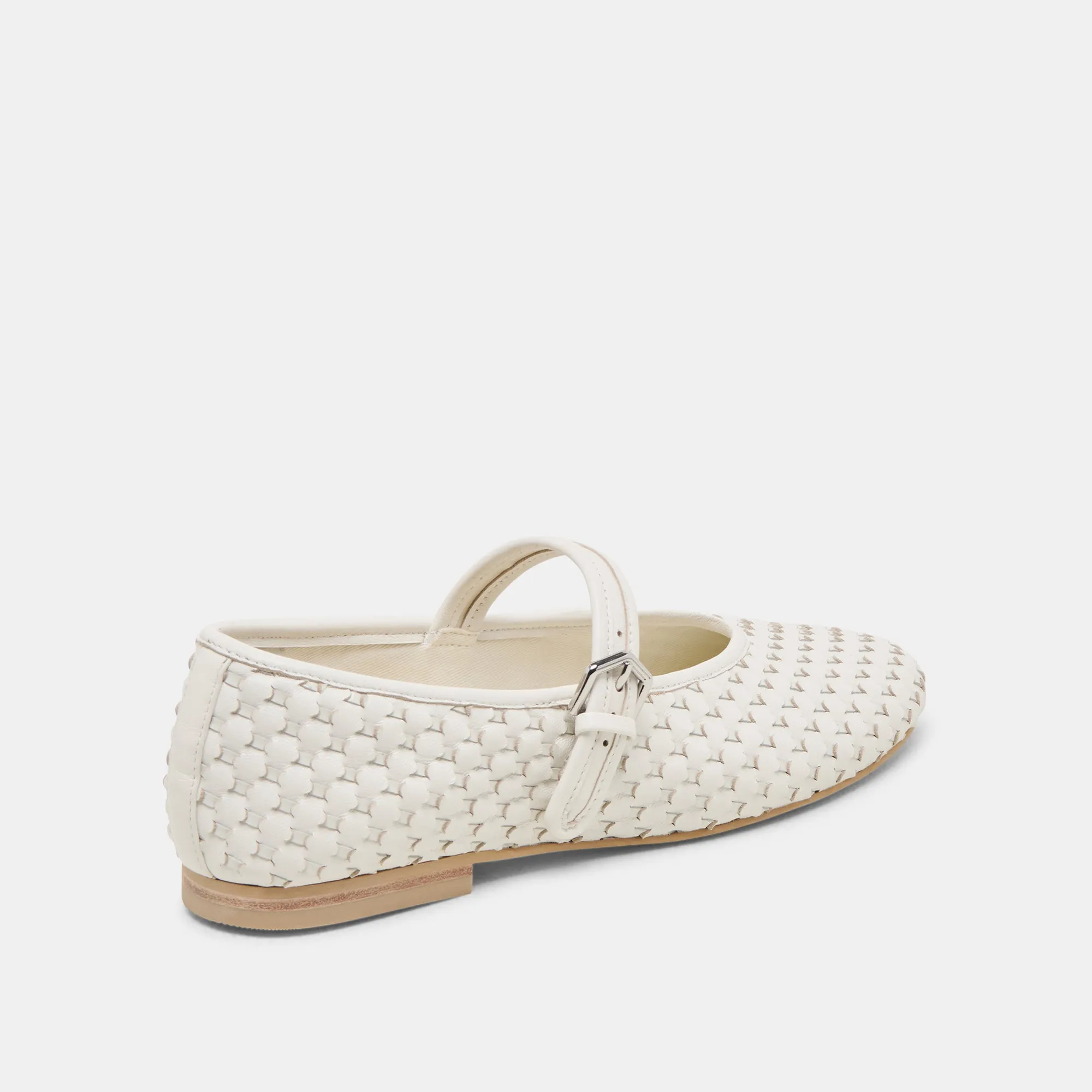 ROSLYN BALLETTES TISSÉES BLANC VÉRITABLE CUIR TISSÉ