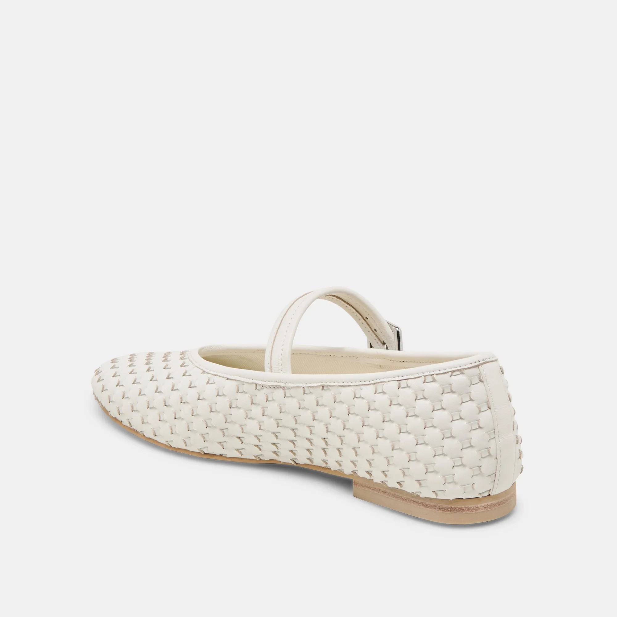 ROSLYN BALLETTES TISSÉES BLANC VÉRITABLE CUIR TISSÉ