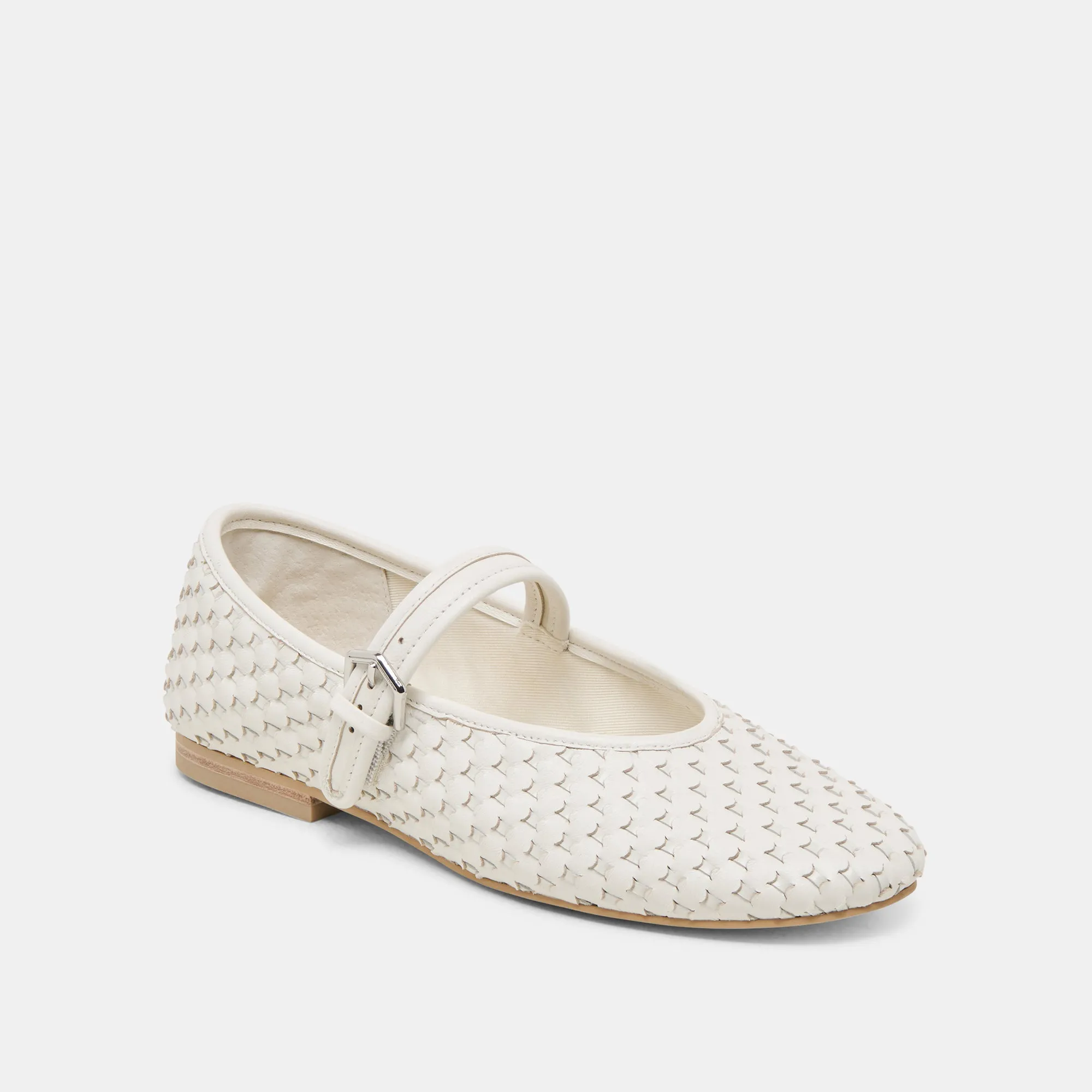 ROSLYN BALLETTES TISSÉES BLANC VÉRITABLE CUIR TISSÉ