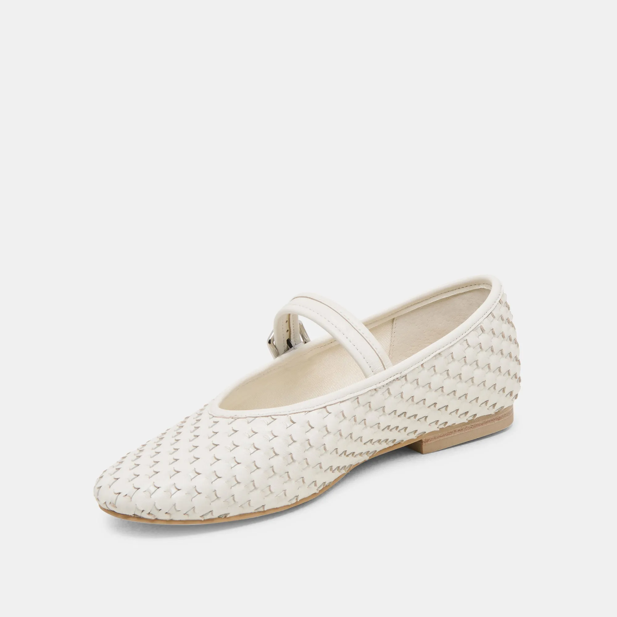 ROSLYN BALLETTES TISSÉES BLANC VÉRITABLE CUIR TISSÉ