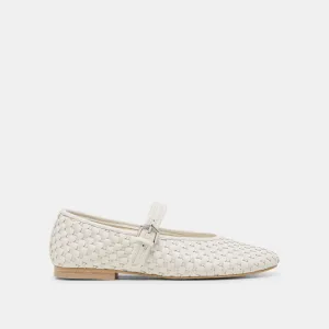 ROSLYN BALLETTES TISSÉES BLANC VÉRITABLE CUIR TISSÉ