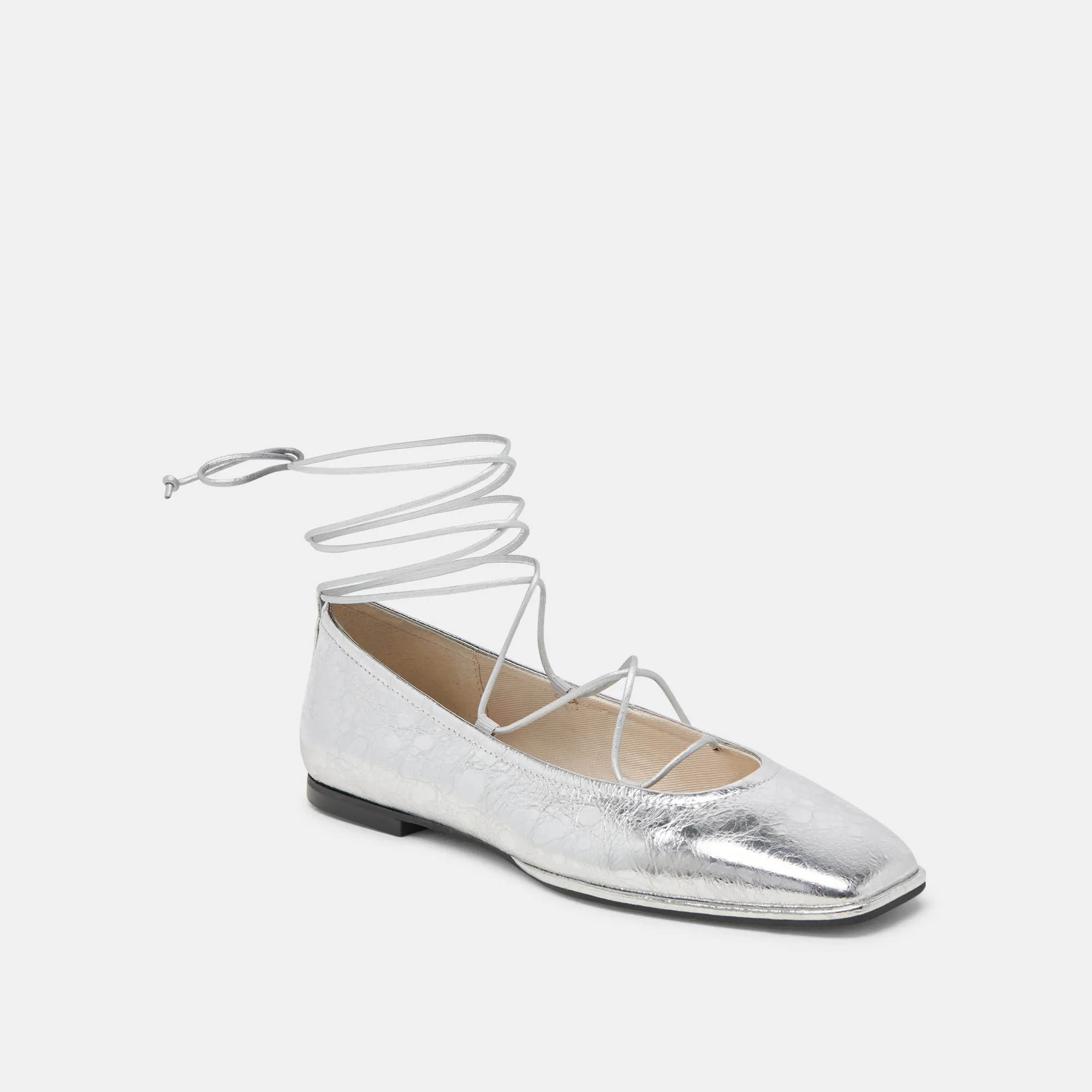 BALLERINES RYDER EN CUIR ARGENTÉ VIEILLI