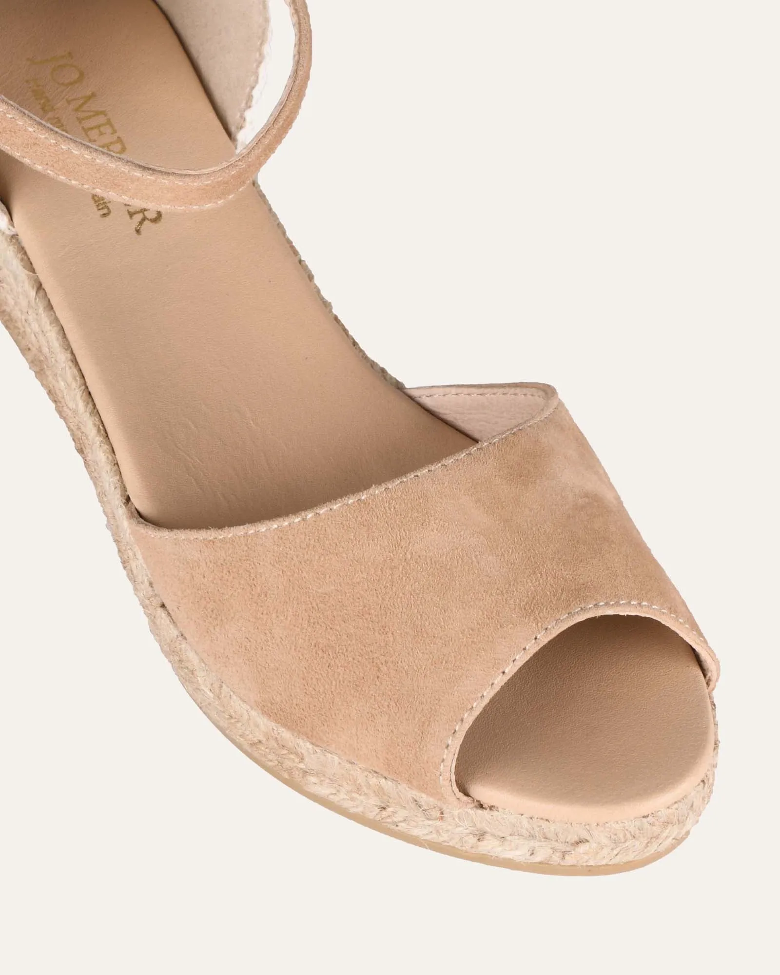 SANDALES ESPADRILLES À TALON BAS ET SEMELLE COMPENSÉE EN DAIM CAMEL