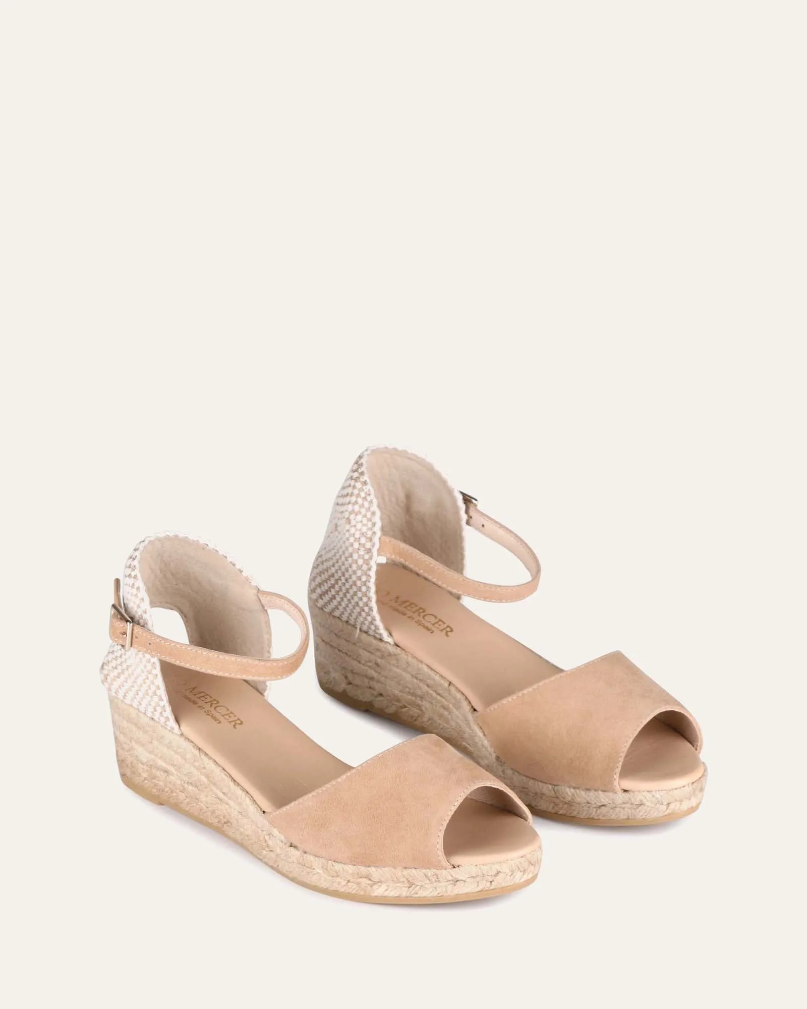 SANDALES ESPADRILLES À TALON BAS ET SEMELLE COMPENSÉE EN DAIM CAMEL