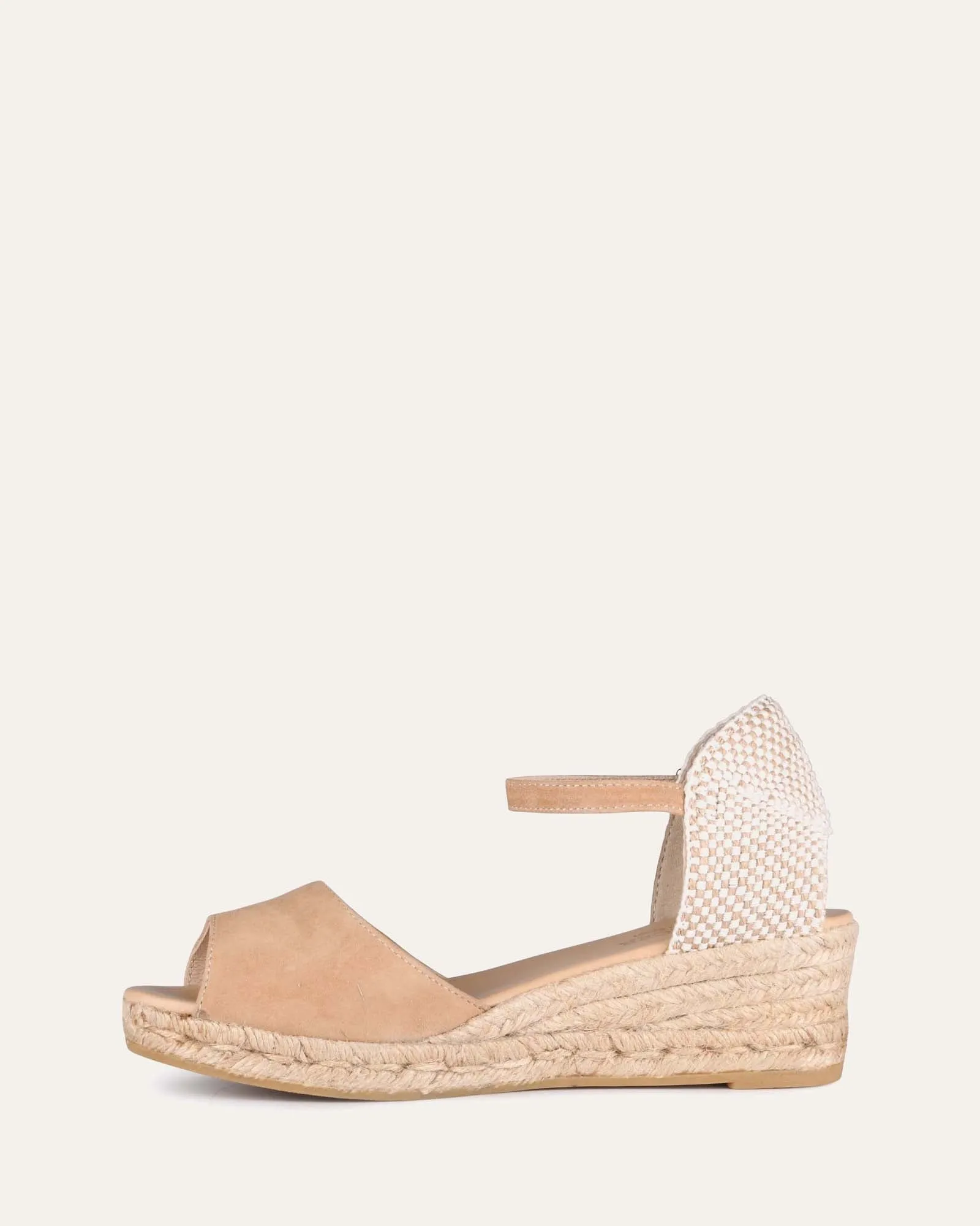 SANDALES ESPADRILLES À TALON BAS ET SEMELLE COMPENSÉE EN DAIM CAMEL