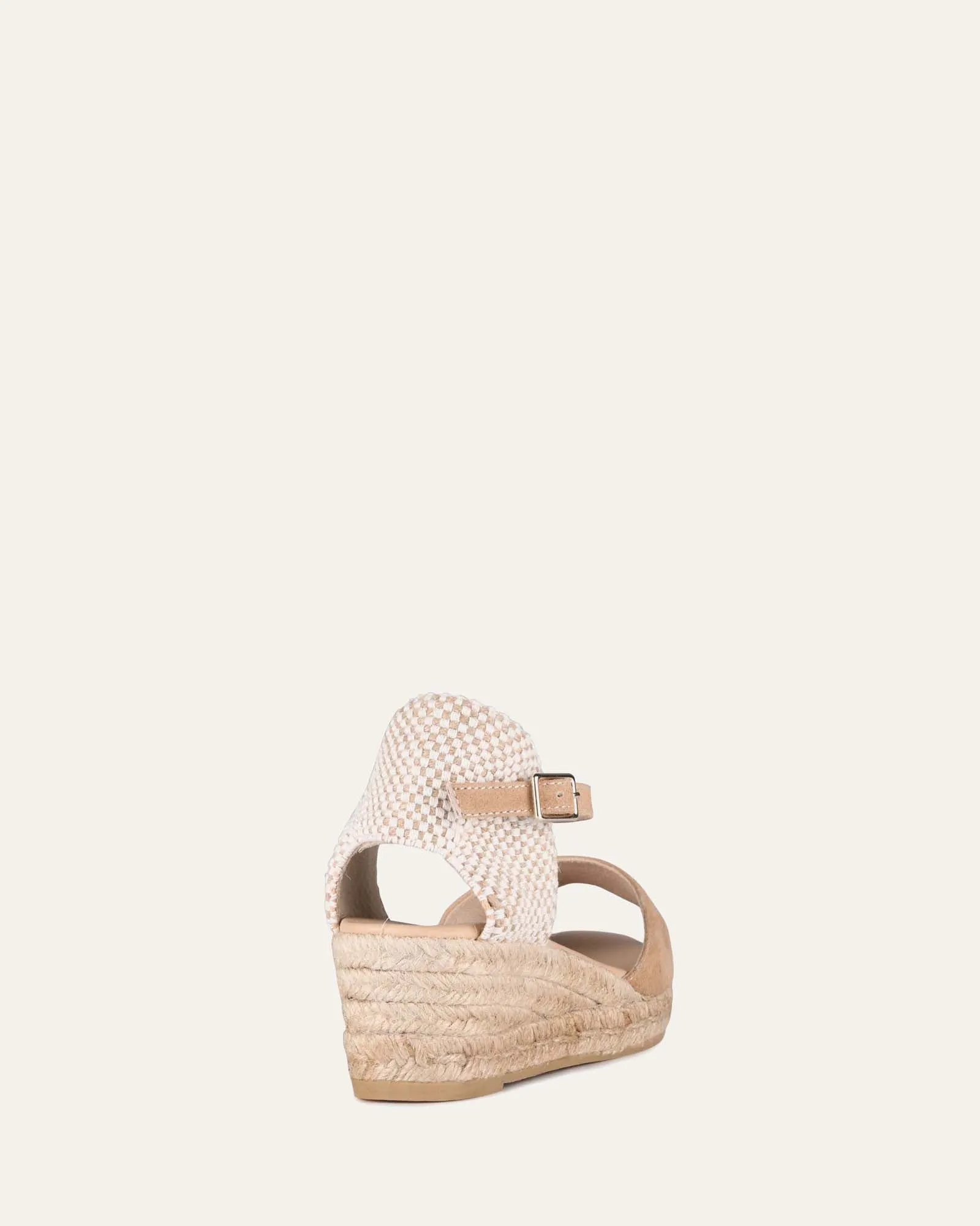 SANDALES ESPADRILLES À TALON BAS ET SEMELLE COMPENSÉE EN DAIM CAMEL
