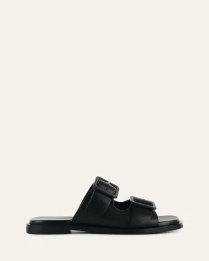 SEBASTIAN FLAT SLIDE EN CUIR NOIR