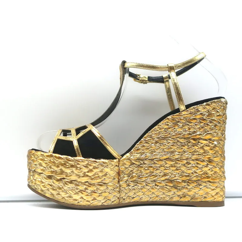 Sergio Rossi Espadrilles à Wedge Sandales Easy Puzzle Noir Suède Découpé Taille 37.5