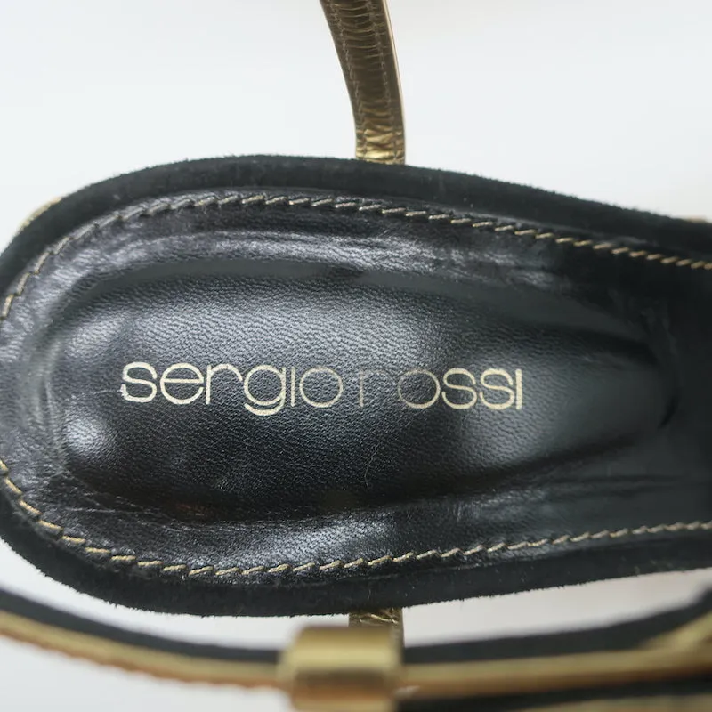 Sergio Rossi Espadrilles à Wedge Sandales Easy Puzzle Noir Suède Découpé Taille 37.5