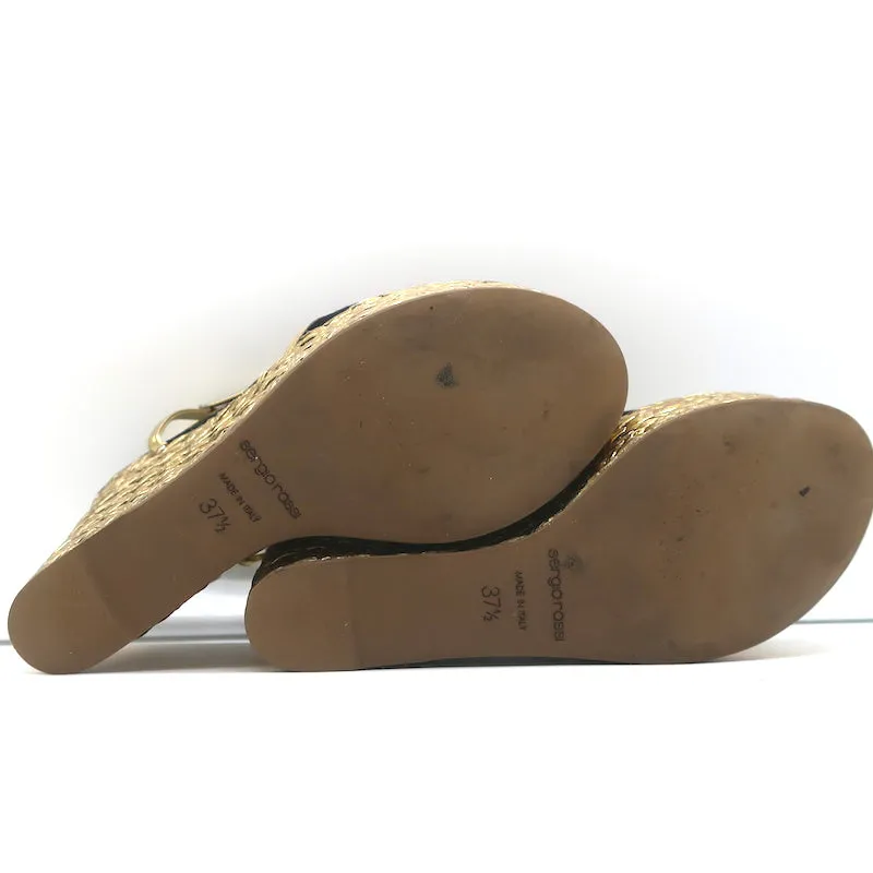 Sergio Rossi Espadrilles à Wedge Sandales Easy Puzzle Noir Suède Découpé Taille 37.5