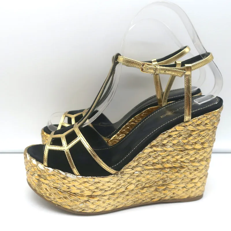 Sergio Rossi Espadrilles à Wedge Sandales Easy Puzzle Noir Suède Découpé Taille 37.5