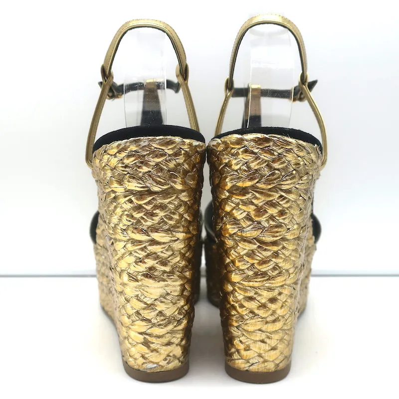 Sergio Rossi Espadrilles à Wedge Sandales Easy Puzzle Noir Suède Découpé Taille 37.5