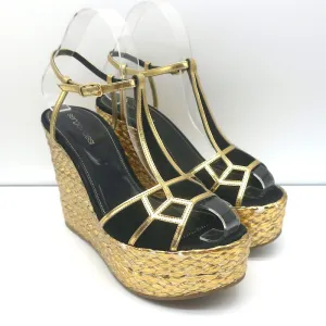 Sergio Rossi Espadrilles à Wedge Sandales Easy Puzzle Noir Suède Découpé Taille 37.5