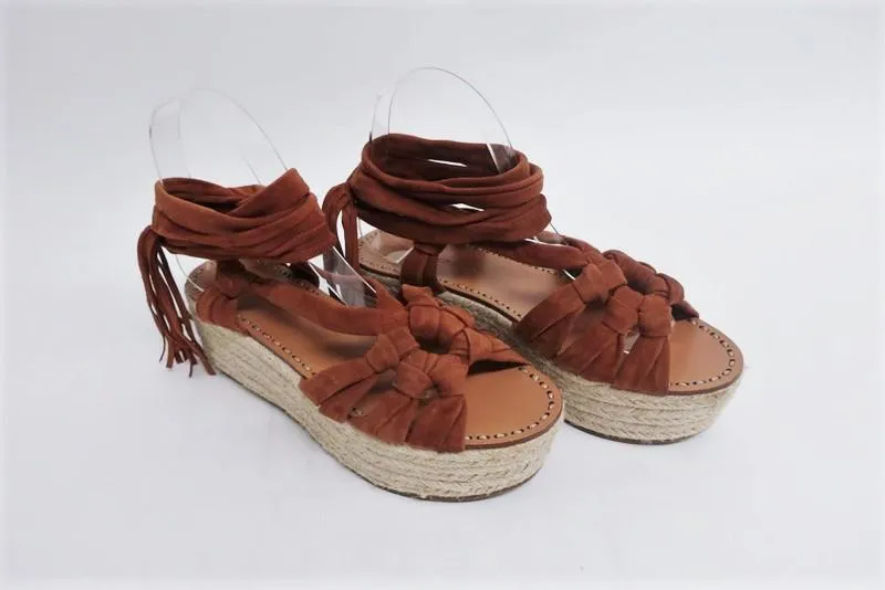 Sandales Espadrille Sigerson Morrison Cosie Suède Marron Taille 7.5 Bride à la Cheville Plateforme Wedge