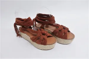 Sandales Espadrille Sigerson Morrison Cosie Suède Marron Taille 7.5 Bride à la Cheville Plateforme Wedge