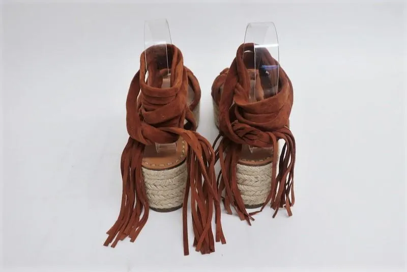 Sandales Espadrille Sigerson Morrison Cosie Suède Marron Taille 7.5 Bride à la Cheville Plateforme Wedge
