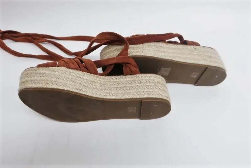 Sandales Espadrille Sigerson Morrison Cosie Suède Marron Taille 7.5 Bride à la Cheville Plateforme Wedge