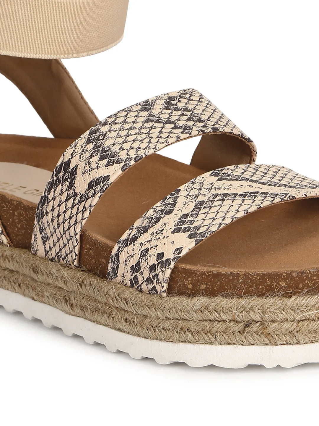 Sandales à plateforme imprimée PU serpent avec talon espadrille