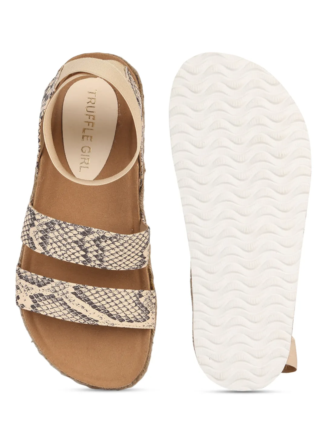 Sandales à plateforme imprimée PU serpent avec talon espadrille