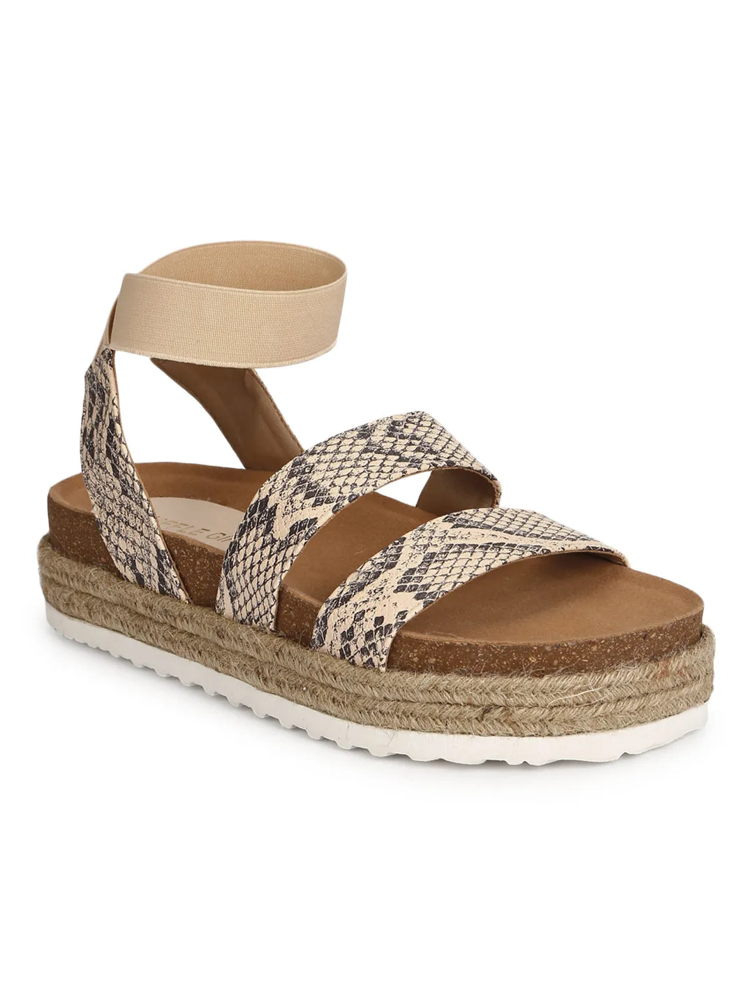 Sandales à plateforme imprimée PU serpent avec talon espadrille
