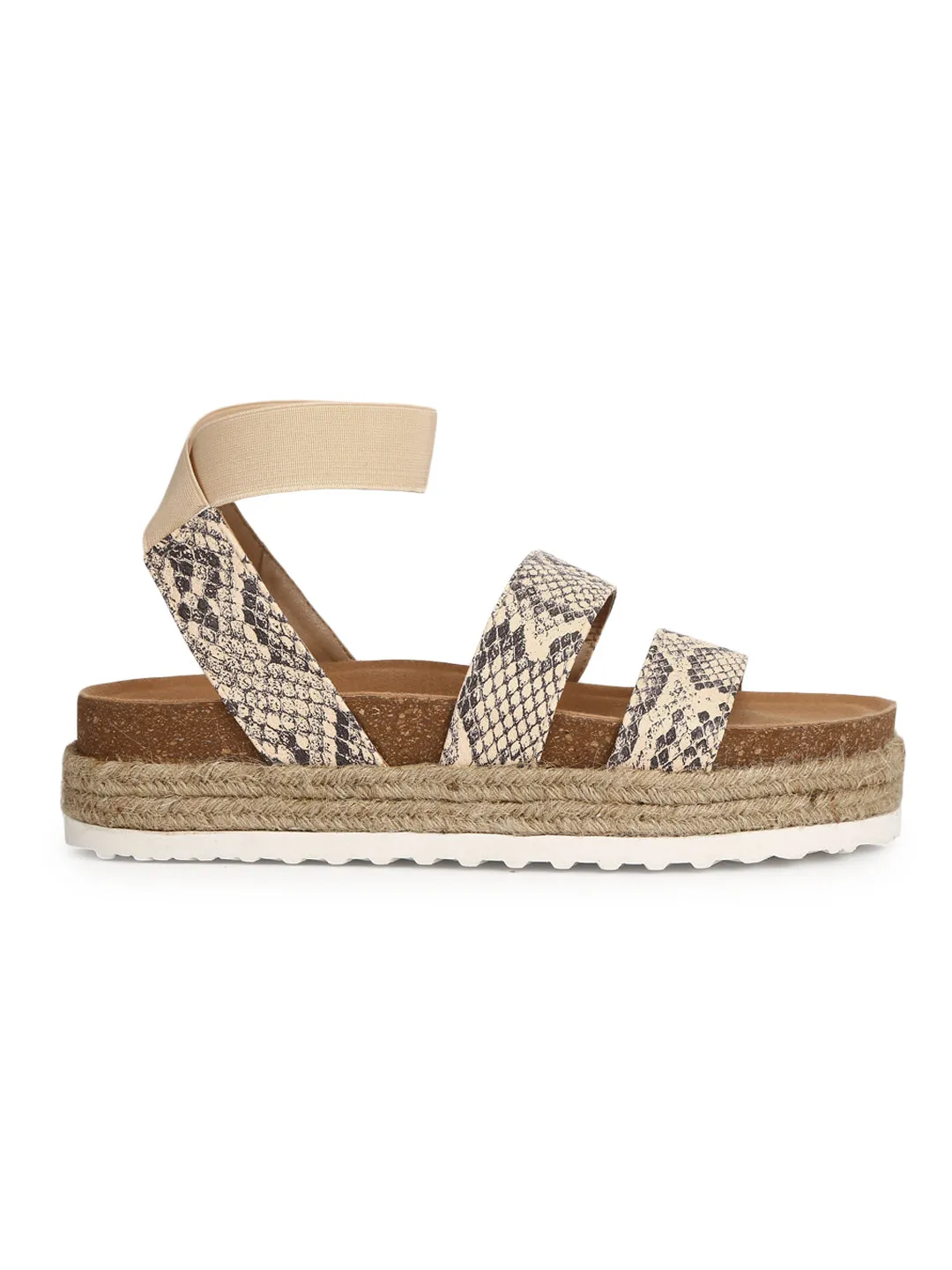Sandales à plateforme imprimée PU serpent avec talon espadrille