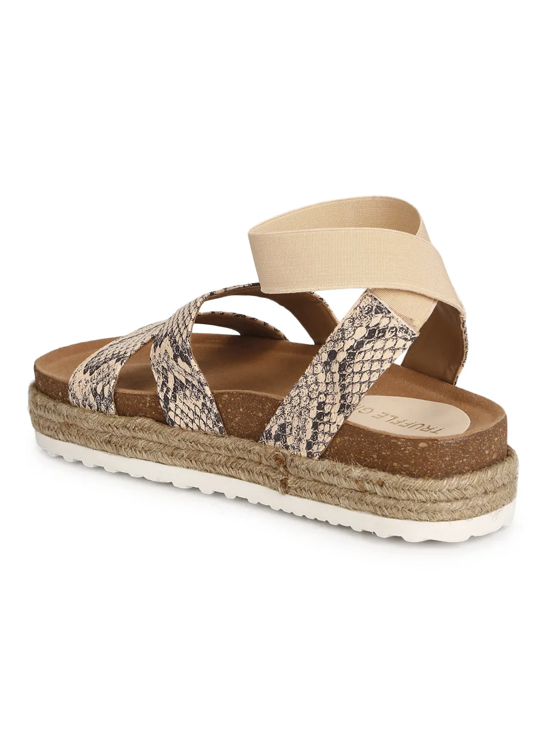 Sandales à plateforme imprimée PU serpent avec talon espadrille