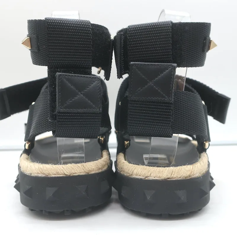 Valentino Rockstud Escarpins en Nylon à Double Bride Noir Taille 38 NEUF