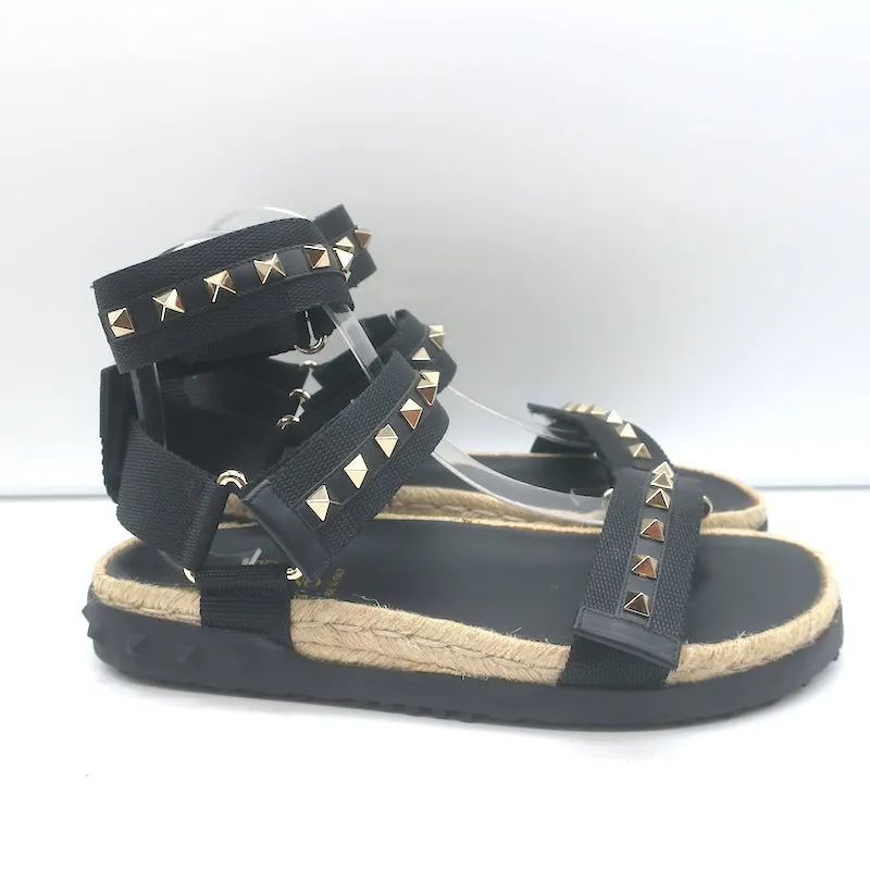 Valentino Rockstud Escarpins en Nylon à Double Bride Noir Taille 38 NEUF