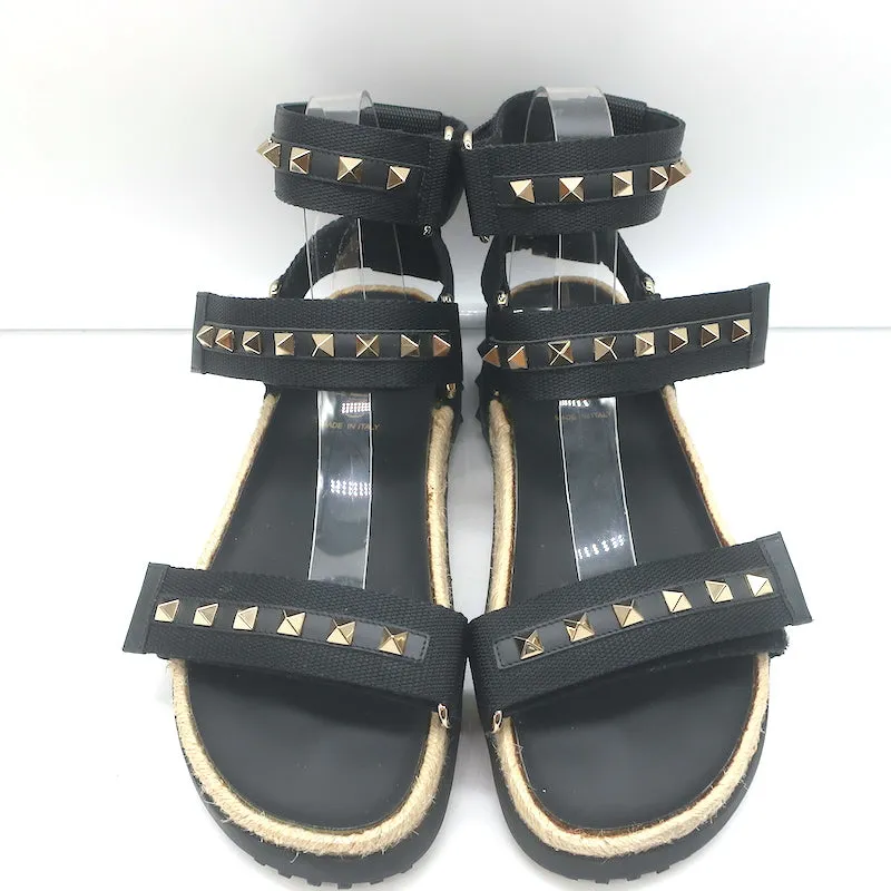 Valentino Rockstud Escarpins en Nylon à Double Bride Noir Taille 38 NEUF