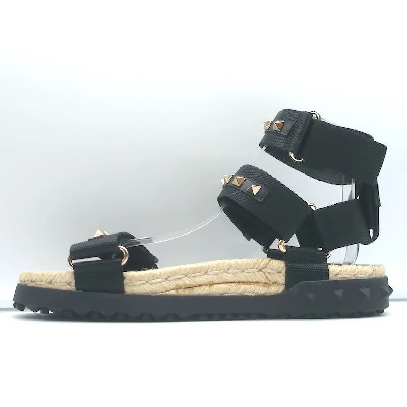 Valentino Rockstud Escarpins en Nylon à Double Bride Noir Taille 38 NEUF
