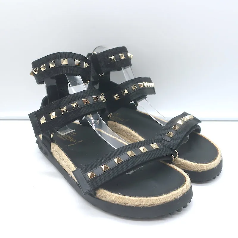 Valentino Rockstud Escarpins en Nylon à Double Bride Noir Taille 38 NEUF