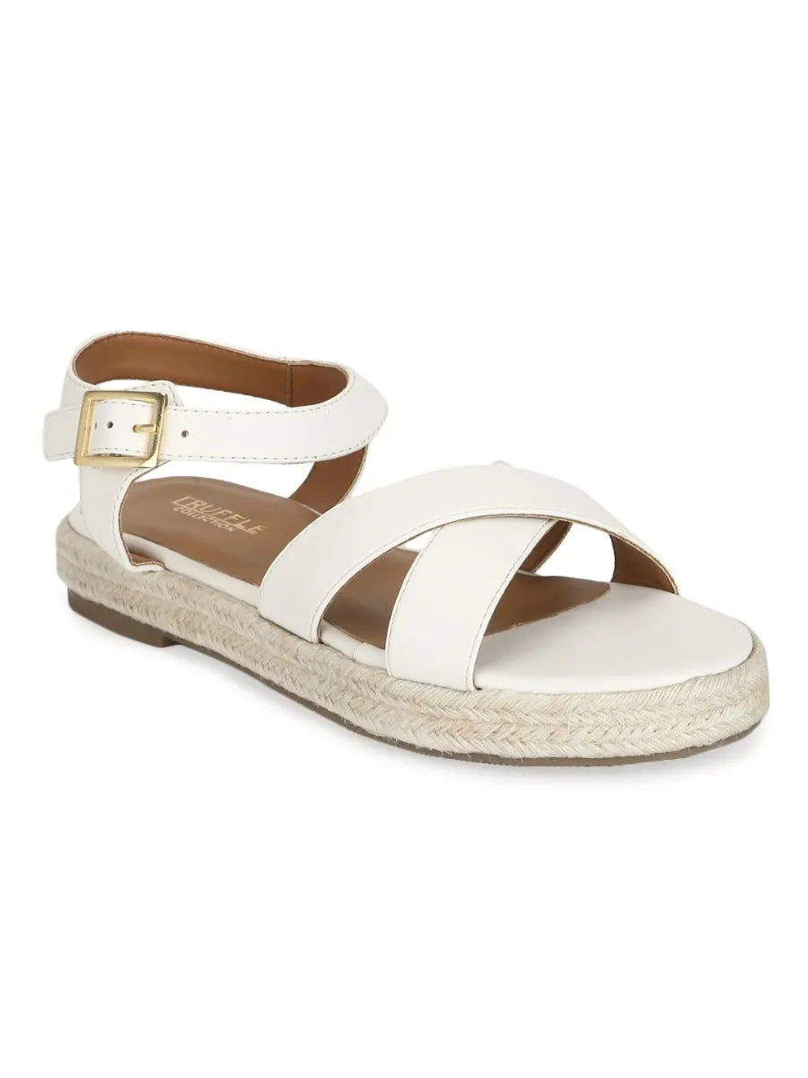 Espadrilles en jute à lanières croisées PU blanches