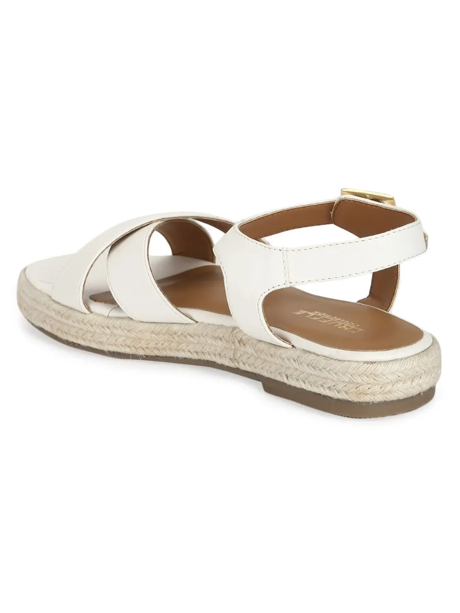 Espadrilles en jute à lanières croisées PU blanches
