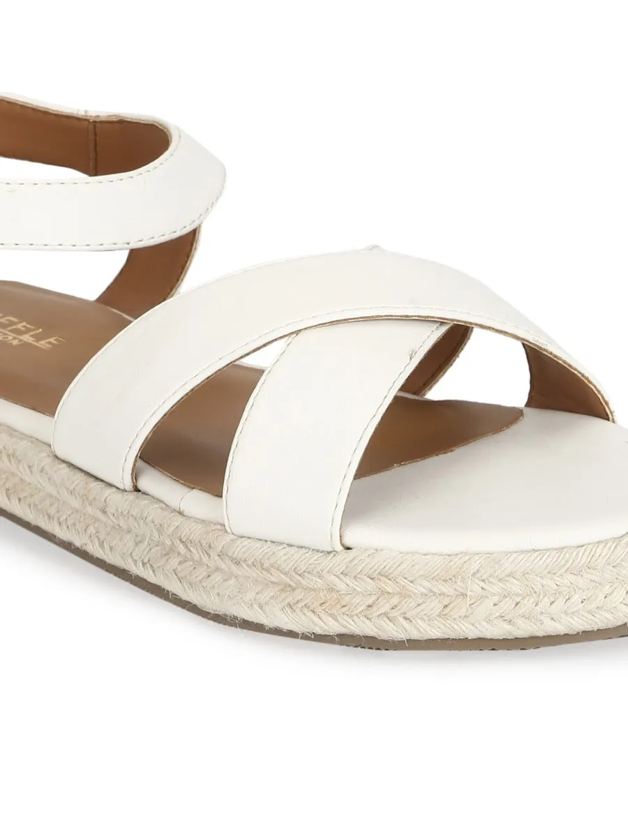 Espadrilles en jute à lanières croisées PU blanches