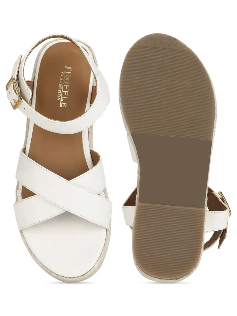 Espadrilles en jute à lanières croisées PU blanches