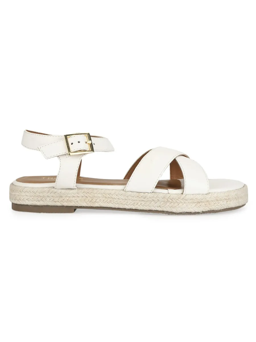 Espadrilles en jute à lanières croisées PU blanches