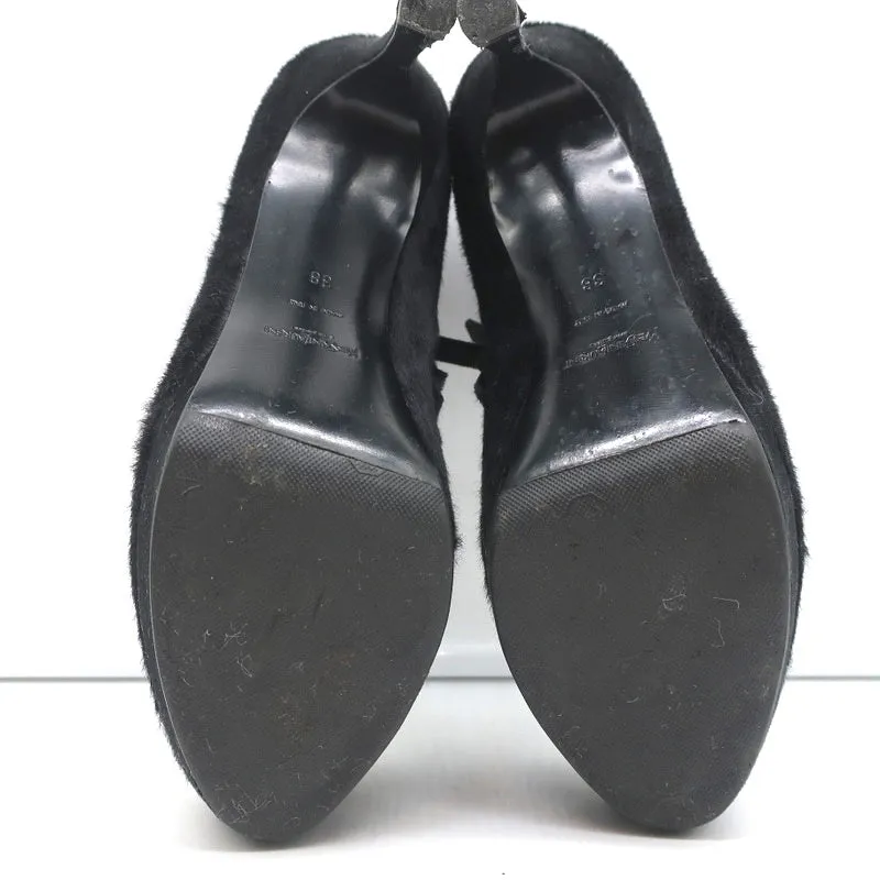 Bottines Plateforme Yves Saint Laurent Imitation Léopard Bleu Marine/Noir en Poil de Poney Taille 38